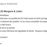 Posté par Morgane et Julien sur Mariage.net - Avis sur Airus Sound